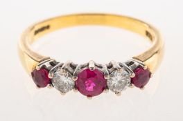 An 18ct gold ruby and diamond half eternity ring,