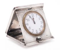 A Victorian silver folding travel clock by Goldsmiths & Silversmiths Co Ltd, London 1896,