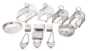 A mixed lot of various silver, to include a 19th century French wine taster, a coin dish,