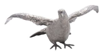 A mid 20th century silver plated pigeon, with out-stretched wings, unmarked; 15.25