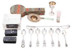 A mixed lot of Chinese silver etcetera, to include a small goblet/ cup,