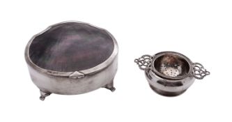 An Edwardian silver and mother-of-pearl mounted dressing table box,