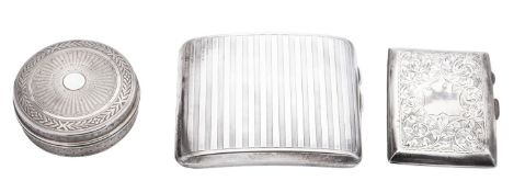 Two silver cigarette cases and a French silver box & cover,