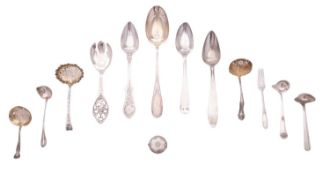 Continental silver flatware etcetera, to include three tablespoons, a serving spoon,