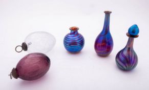 Siddy Langley [Contemporary] two glass vases and a scent bottle each decorated with lustrous blue