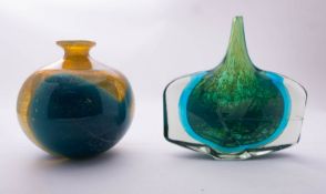 A Medina glass Fish Vase in the Blue Crizzle pattern after a design by Harris, 20cm high,