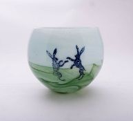 Siddy Langley [Contemporary] a glass vase of globular form the exterior decorated with hares in a