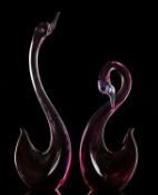 Two Murano Sommerso glass swans in clear and red glass, tallest 49cm high,