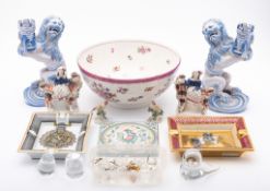 A mixed lot of decorative ceramics and glass, including a Booths punch bowl,