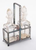 A silver plated two-bottle cruet, rectan