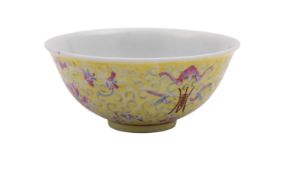 A Chinese yellow-ground famille rose bow