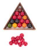 A collection of composition snooker ball