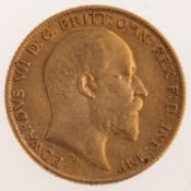An Edward VII Half Sovereign, bare bust, reverse.