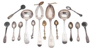 Miscellaneous silver flatware, to include 2 tablespoons, a pair of sauce ladles,