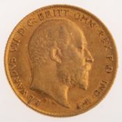 An Edward VII Half Sovereign, bare bust, reverse.