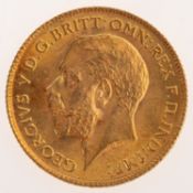 A George V Half Sovereign, bare bust, reverse.