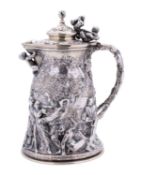 A Victorian silver plated beer jug/ flagon, by Elkington & Co.
