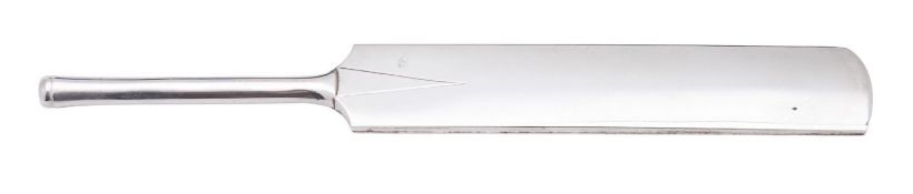 A modern cased silver presentation cricket bat, contained in original fitted box,