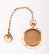 An 18K gold full-hunter pocket watch the white enamel dial having black Roman numerals and