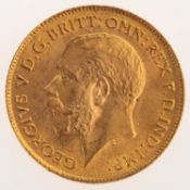 A George V Half Sovereign, bare bust, reverse.