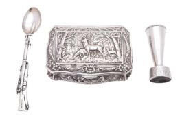 A late 19th/ early 20th century continental silver box, shaped rectangular outline,