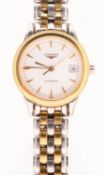 Longines Flagship a lady's two-tone wristwatch the round white dial having raised gold baton