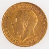 A George V Half Sovereign, bare bust, reverse.