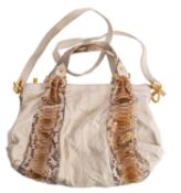 Liberty of London, A cream leather handbag with snake skin panels and cream embossed panels,