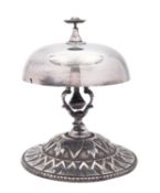 A silver plated porter's bell, circular form,