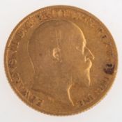 An Edward VII Half Sovereign, bare bust, reverse.