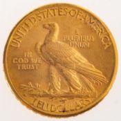 United States of America: Gold 10 Dollars coin, 1910, Indian Head, reverse.