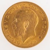 A George V Half Sovereign, bare bust, reverse.