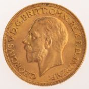 A George V Sovereign, bare bust, reverse.