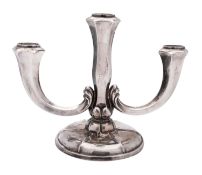 A 20th century German three-light candelabrum, with scroll arms,