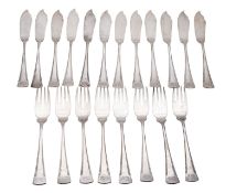 Eight pairs of late 19th/ early 20th century German silver fish knives & forks,