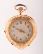 A 14K gold heart shaped fob watch,