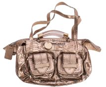 Chloe, A leather rose gold snake skin pattern handbag, with silver toned hardware,