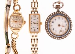 Two lady's wristwatches and a fob watch to include Rotary Elite a lady's 9K gold wristwatch