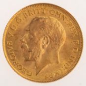 A George V Half Sovereign, bare bust, reverse.