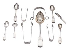 Mixed silver flatware etcetera, to include a berry spoon, 3 teaspoons, 3 pairs of sugar tongs,