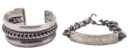 An Elizabeth II silver bracelet, with curb links and the central nameplate inscribed 