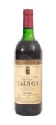 A bottle of Chateau Talbot St Julien Medoc 1969 4th growth. 75cl, no vol shown.