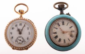 Two fob watches to include An enamel and continental gold watch,