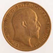 An Edward VII Half Sovereign, bare bust, reverse.