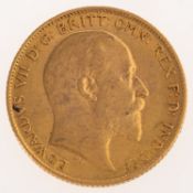 An Edward VII Half Sovereign, bare bust, reverse.