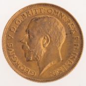 A George V Half Sovereign, bare bust, reverse.