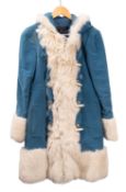 Marc Jacobs, A Marc by Marc Jacobs Fall 2004 Ready-to-Wear blue coat with white faux fur trim,
