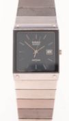Rado DiaStar a gentleman's wristwatch the square blue rectangular dial having raised baton numerals,