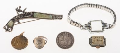 A mixed group of items, including an Art Deco Certina wristwatch 6866 2 1004645,