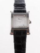 Chopard a stainless-steel Happy Sport wristwatch with diamonds and sapphire the cushion-shaped dial